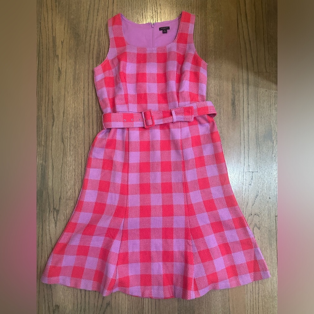 Ann Taylor Petite Belted Plaid Flare Midi Dres-Size 8P